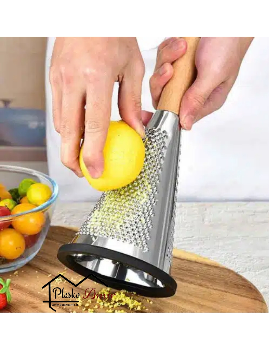 رنده مخروطی استیل دسته چوبی 3 تیغه