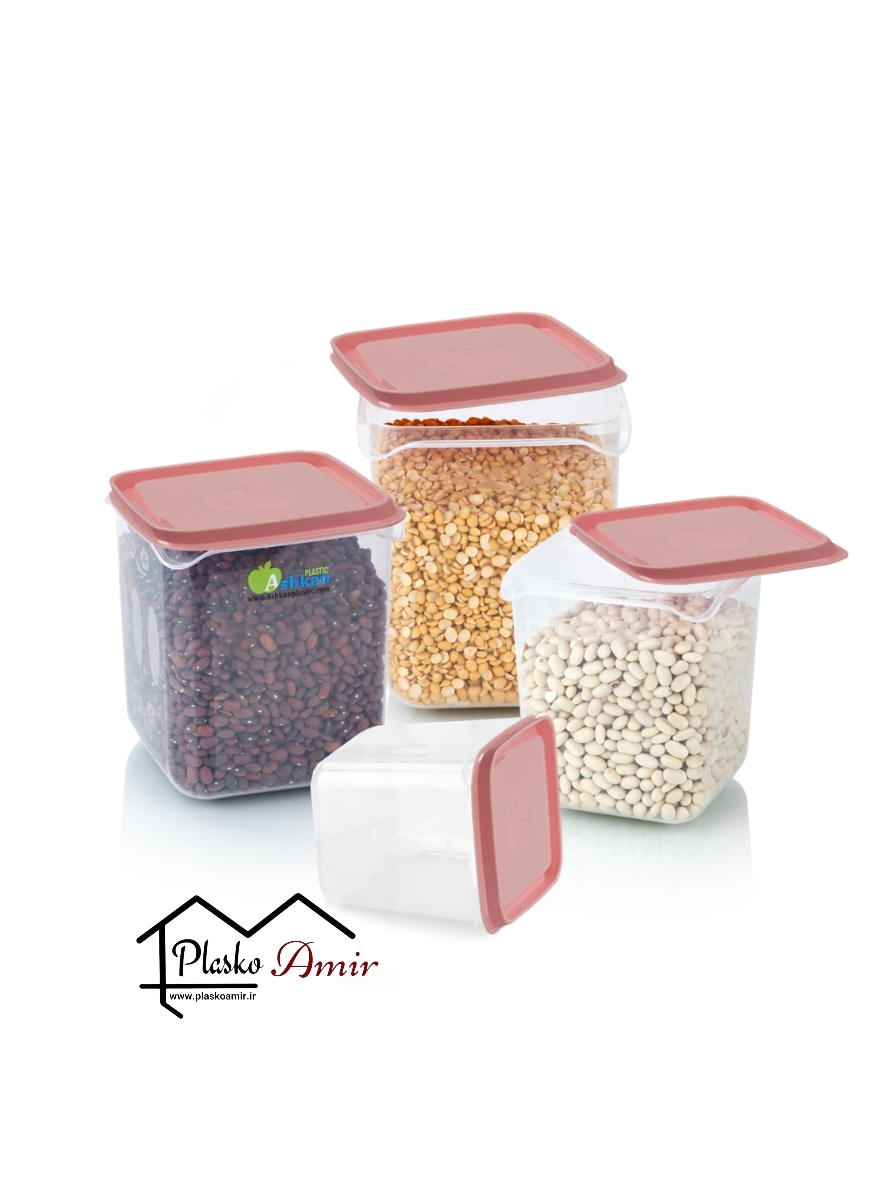 سرویس جا حبوباتی مربع اپل تاپ 4 عددی اشکان پلاستیک