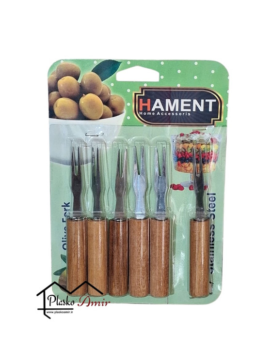 چنگال خرما و زیتون خوری دسته چوبی همنت HAMENT بسته 6 عددی