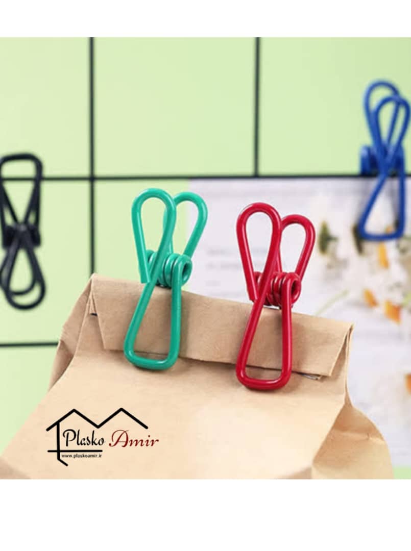 گیره رنگی لباس فلزی روکش دار بسته 12 عددی