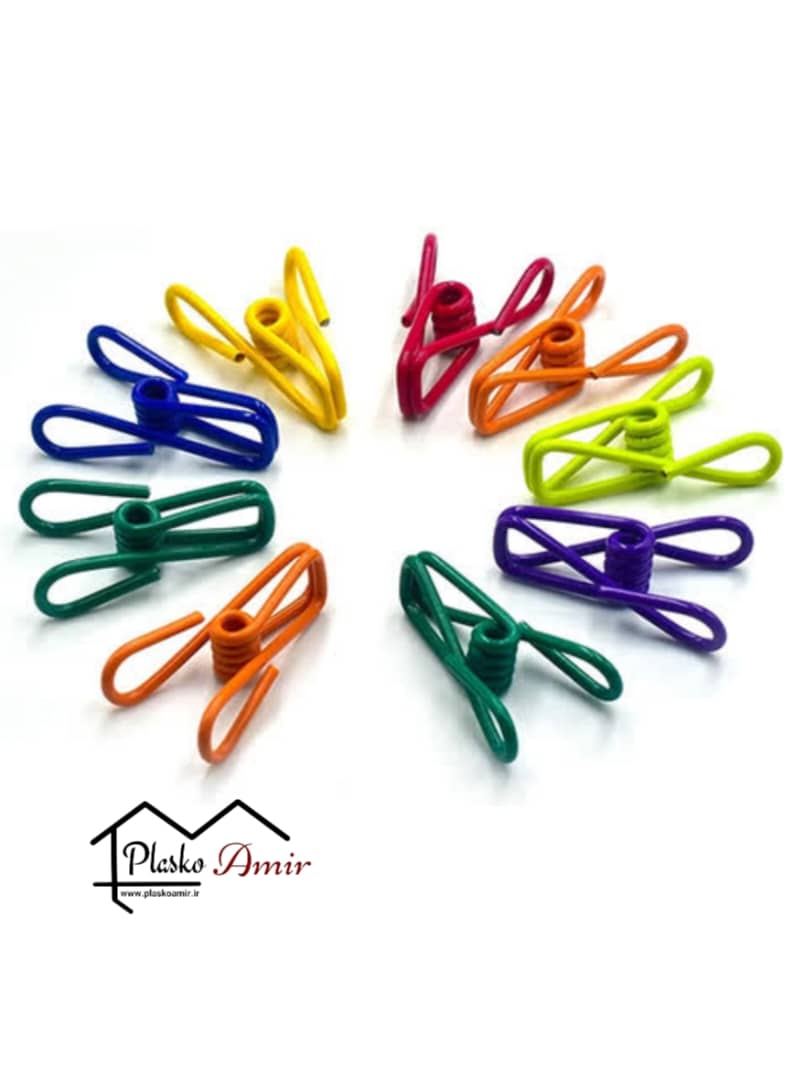 گیره رنگی لباس فلزی روکش دار بسته 12 عددی