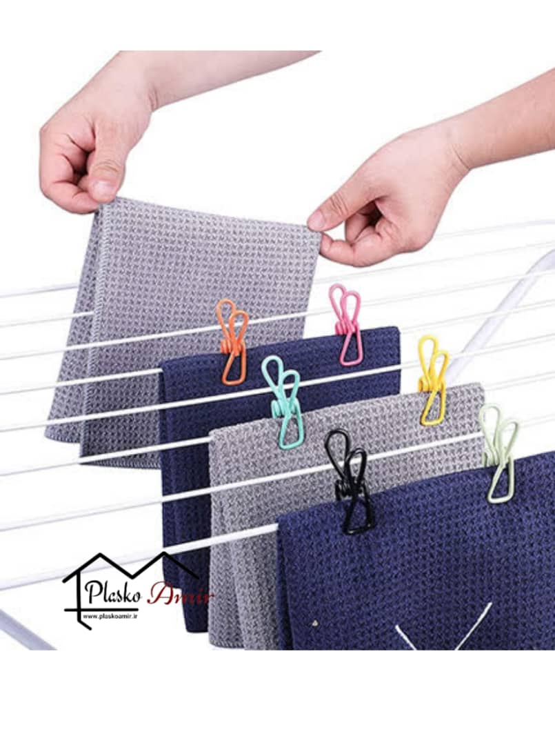 گیره رنگی لباس فلزی روکش دار بسته 12 عددی