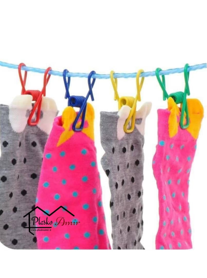 گیره رنگی لباس فلزی روکش دار بسته 12 عددی