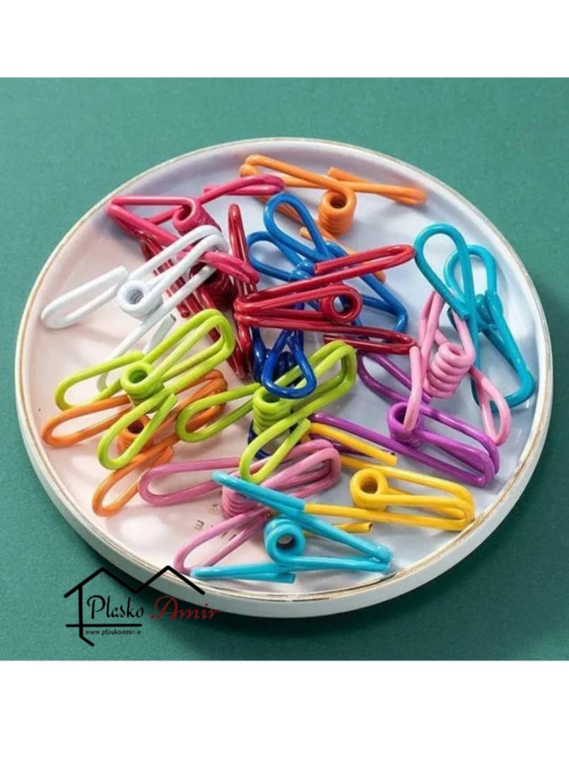 گیره رنگی لباس فلزی روکش دار بسته 12 عددی