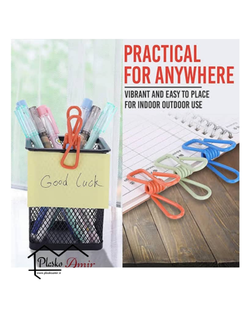 گیره رنگی لباس فلزی روکش دار بسته 12 عددی