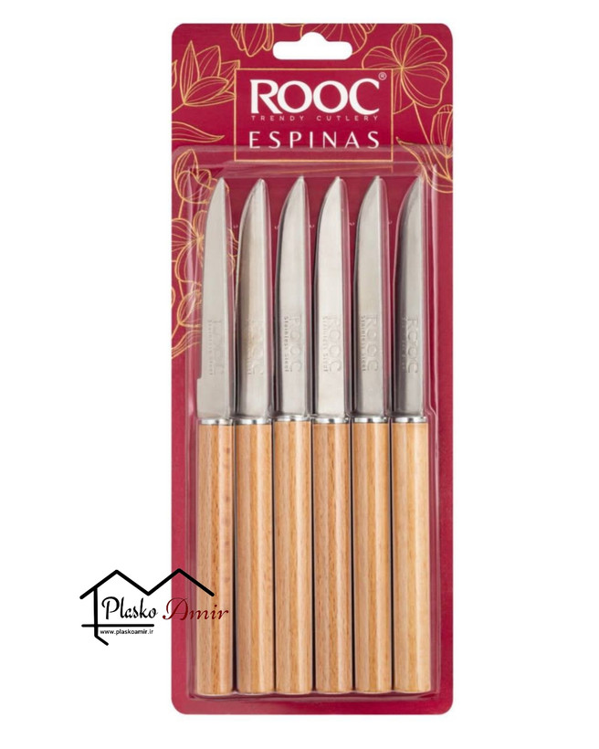 چاقو میوه خوری اسپیناس دسته چوبی 6 عددی وکیوم ROOC