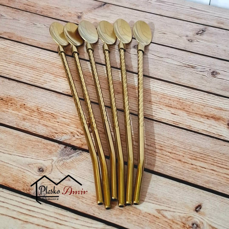 قاشق نی دار شربت پیچی طلایی