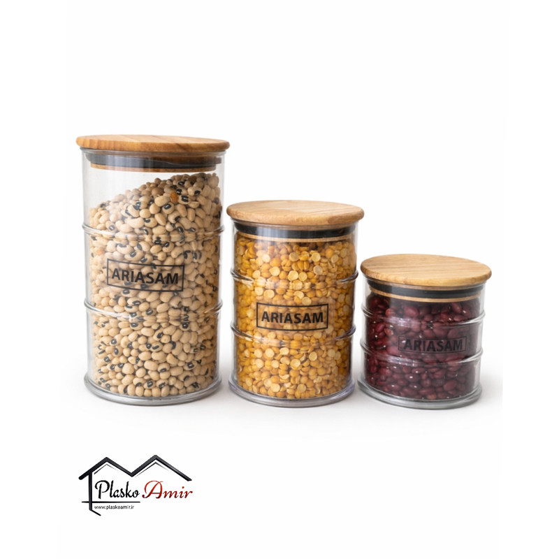 بانکه قهوه و ادویه طرح بشکه نفت شفاف با درب چوبی بامبو آریاسام