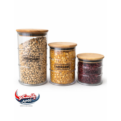 بانکه قهوه و ادویه طرح بشکه نفت شفاف با درب چوبی بامبو آریاسام